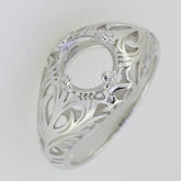 14K White Gold Semi Mount Ring Setting Round RD 8x8mm Art Deco Style - Syzjewelry